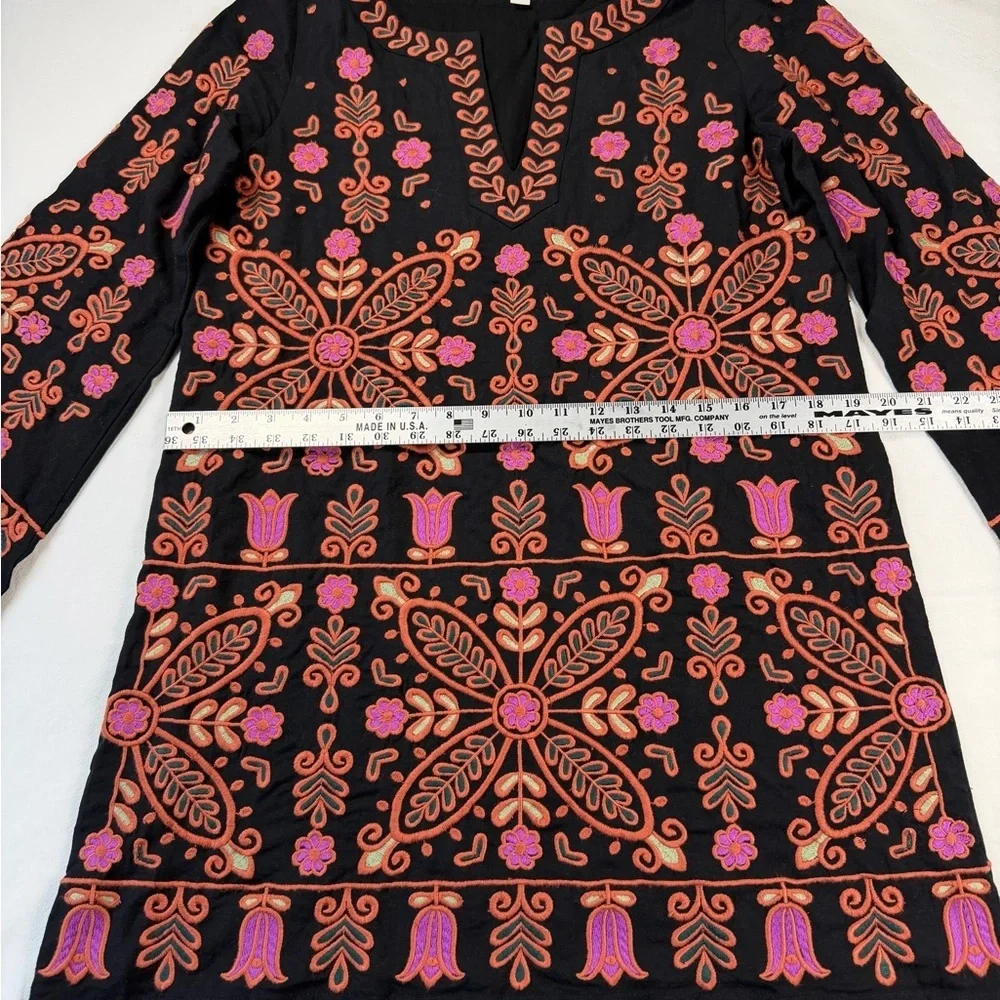 Roller Rabbit Black Pink Embroidered Boho Mini Dress Tunic Shift Dress XS - Picture 8 of 12